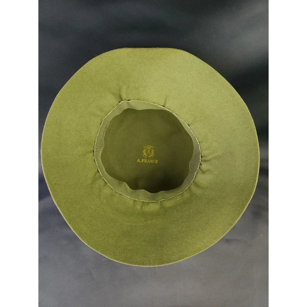 60s Vintage Pheasant feather Bucket Hat‎ ribbon Made In France Wool Felt
